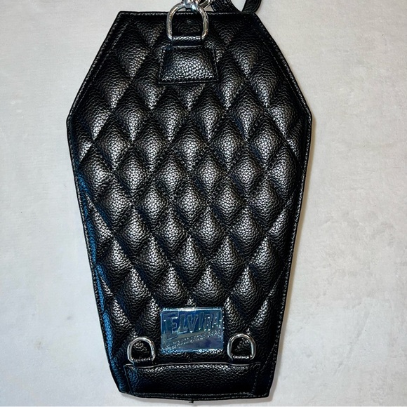 Lux de Ville Elvira Matte Black and Silver Sparkle Coffin Backpack - Picture 2 of 14